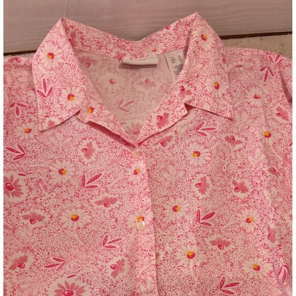 Liz Claiborne Shirt Lizsport Womens XL Pink Floral Short Sleeve Button Up Top - Picture 2 of 6